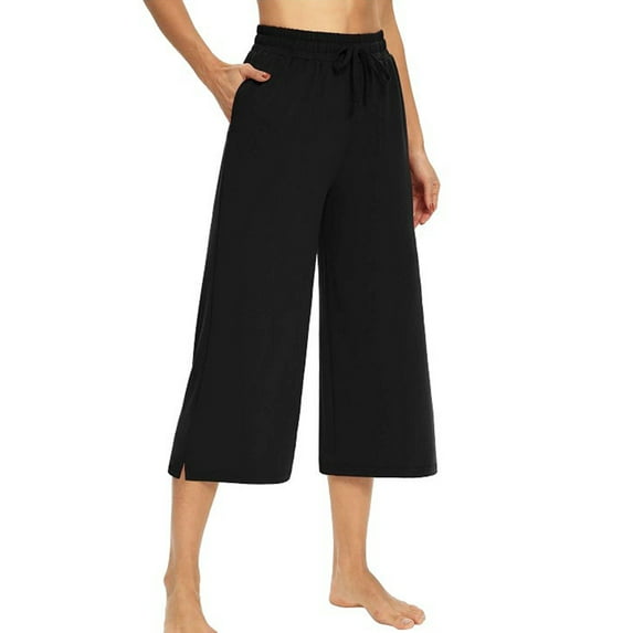 Frontwalk Wide Leg Capri Sweatpants for Women Casual Pajamas Pjs Lounge Cropped Pant Drawstring Waist Jogger Activewear Pocket