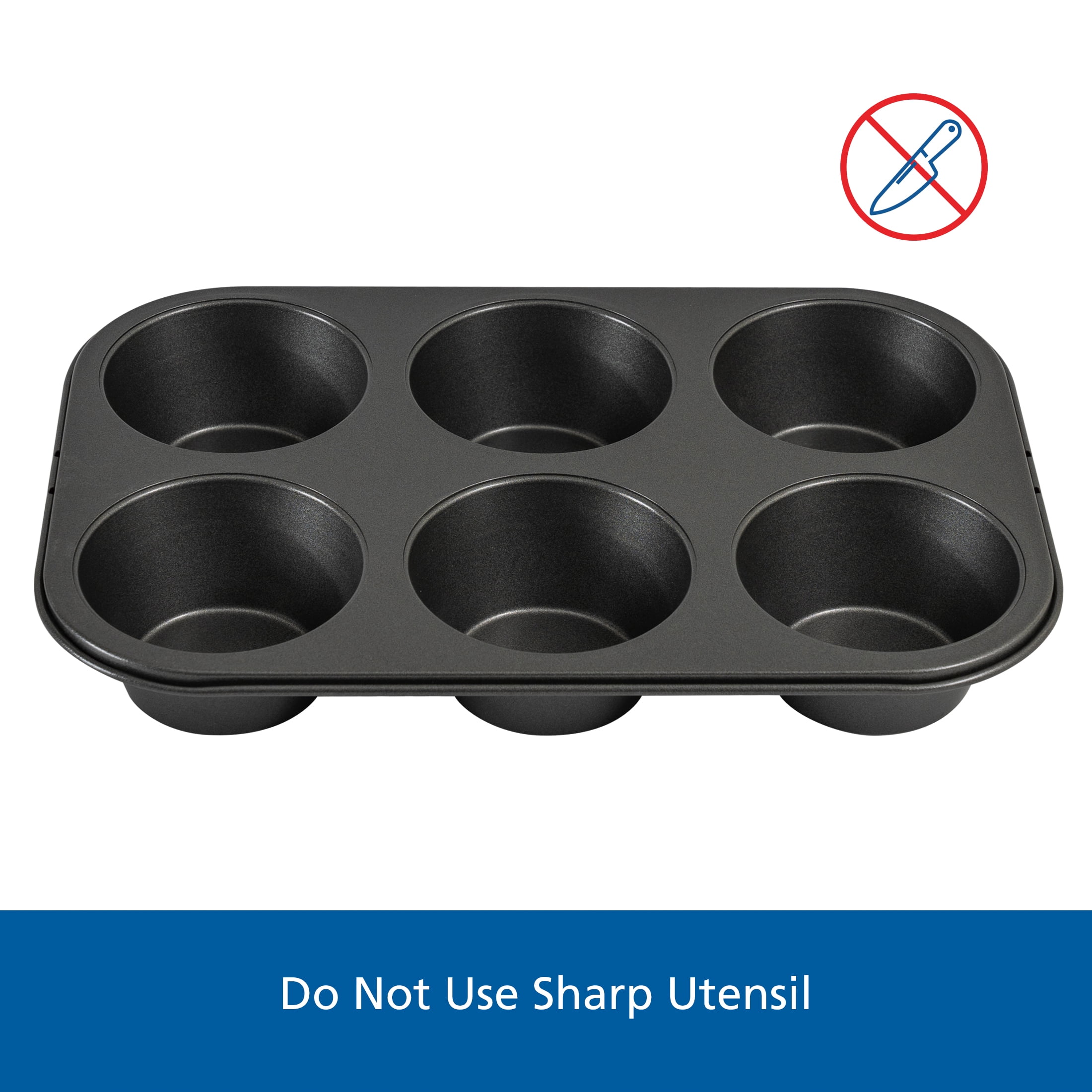 (3 pack) Mainstays 6 Cup Jumbo Muffin Pan, Non-Stick Bakeware,3.4 inch Diameter Cups,Gray,Carbon Steel
