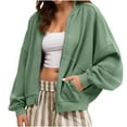thumbnail image 2 of Fanxing Womens Zip Up Sweatshirt Jacket Bomber Collar Batwing Sleeve Lightweight Fashion Casual Fall Trendy Y2K Coat with Pocket Green M, 2 of 9