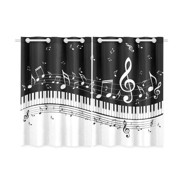 CADecor Musical Window Kitchen Curtain, Black and White Music Notes