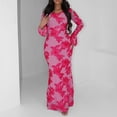 thumbnail image 2 of FRSASU Maxi Dresses for Women Elegant Classy Fall Winter Long Bell Sleeve Ruched Bodycon Fitted Cocktail Party Dress Hot Pink, 2 of 7
