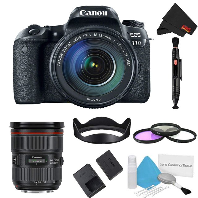 Canon EOS 77D Appareil Photo Reflex Numérique avec Objectif 18-135mm Ensemble avec Kit de Filtres 3 Pcs + Objectif Bonus 24-70mm (Modèle Intl)
