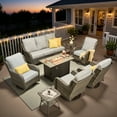 thumbnail image 2 of Ovios 8 Piece Outdoor Patio Furniture Set All-Weather Wicker Rattan Conversation Set with High Back Swivel Chairs & Propane Fire Pit Table, Gray, 2 of 11