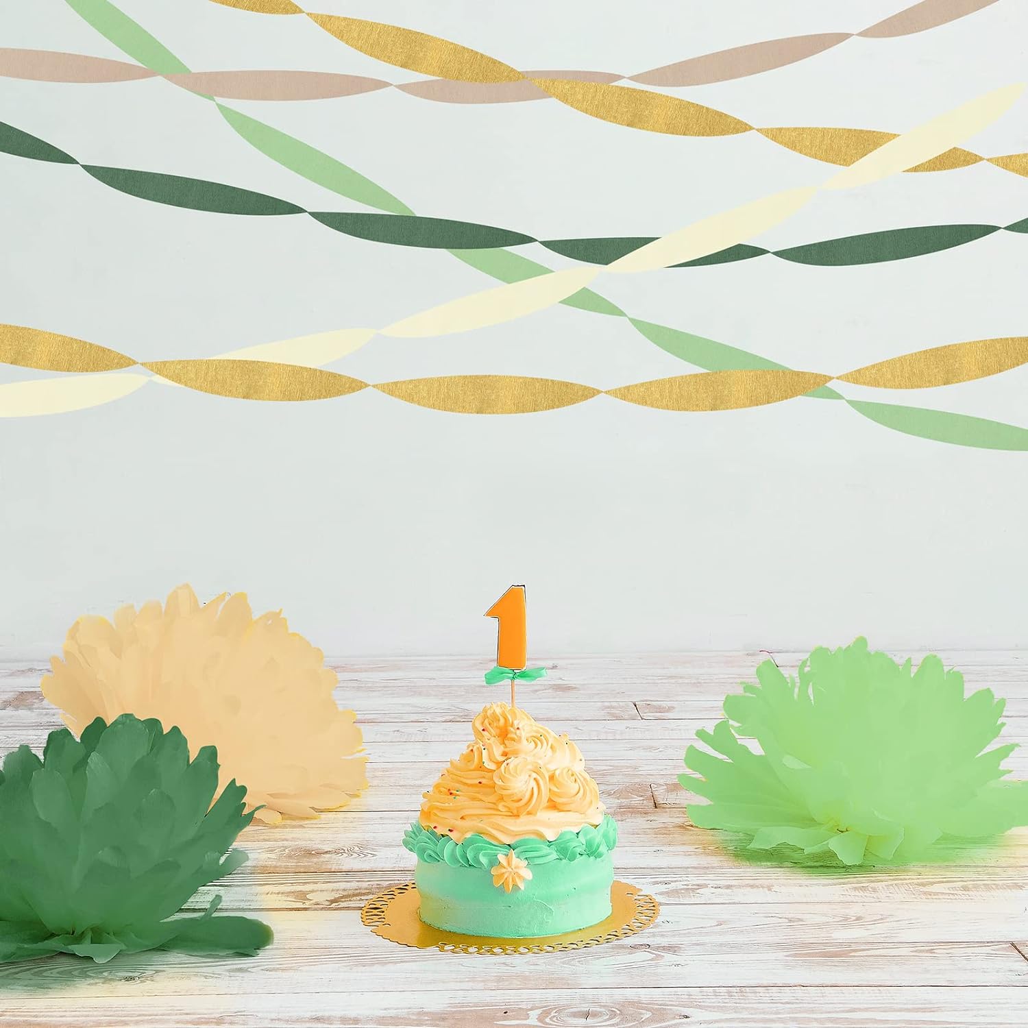 10 Rolls Crepe Paper Streamers 820ft, 5 Colors Green Sage Streamers Gold White and Brown Crepe Paper Streamer Baby Shower Decoration for Jungle Woodland Boho Wedding Birthday Party Supplies