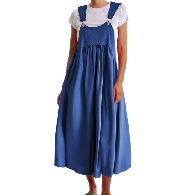 TrendOFT Combinaison une Pièce Femme Décontractée Été Printemps Coupe Ample en Lin Robe à Bretelles Combinaisons Amples pour Femmes une Pièce Bleu XXXXXL