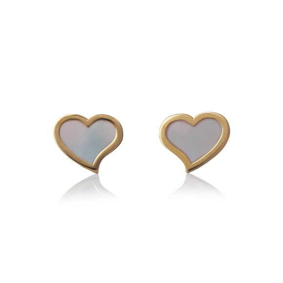 Aretes de oro 14k GIALLO Broquel Corazón nube de oro amarillo brillante y madre perla