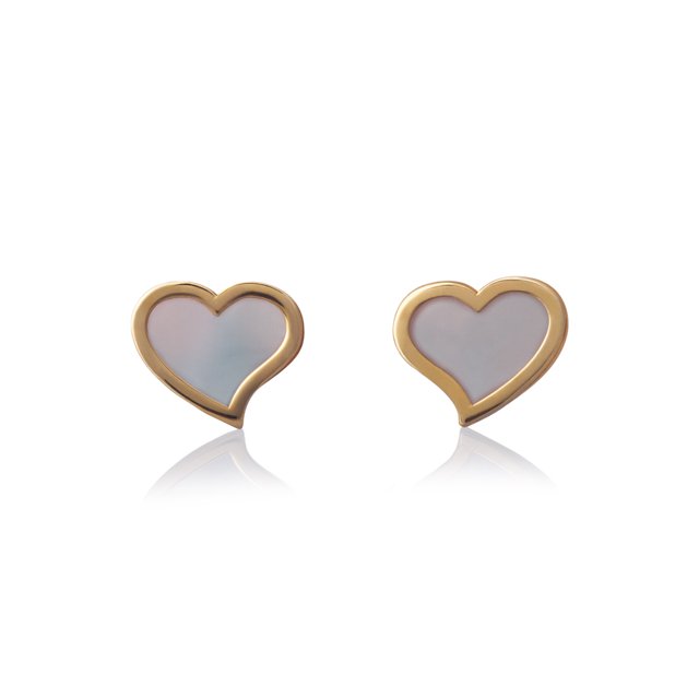 Aretes de oro 14k GIALLO Broquel Corazón nube de oro amarillo brillante y madre perla