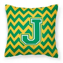 Letter J Chevron Green and Gold Fabric Decorative Pillow