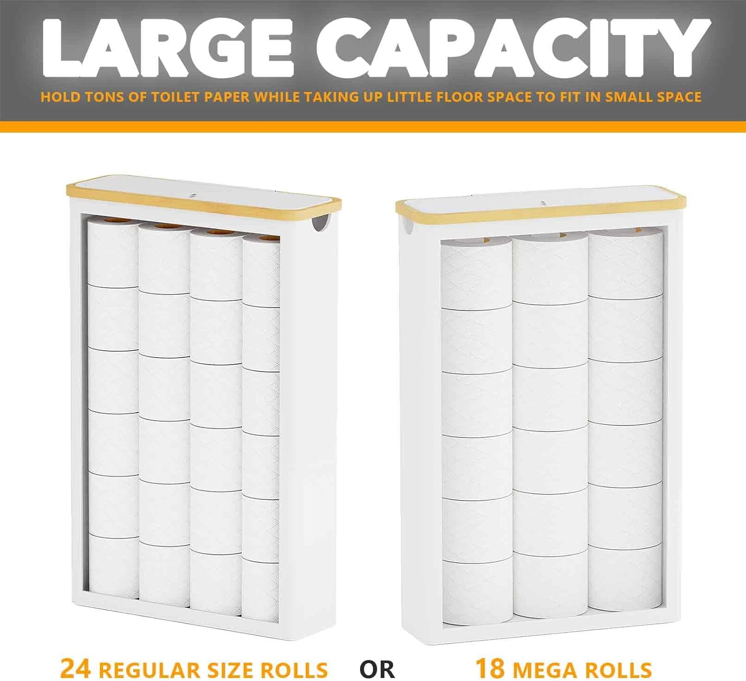 SpaceAid Extra Large Toilet Paper Storage with Lid, Slim Basket Holder, White