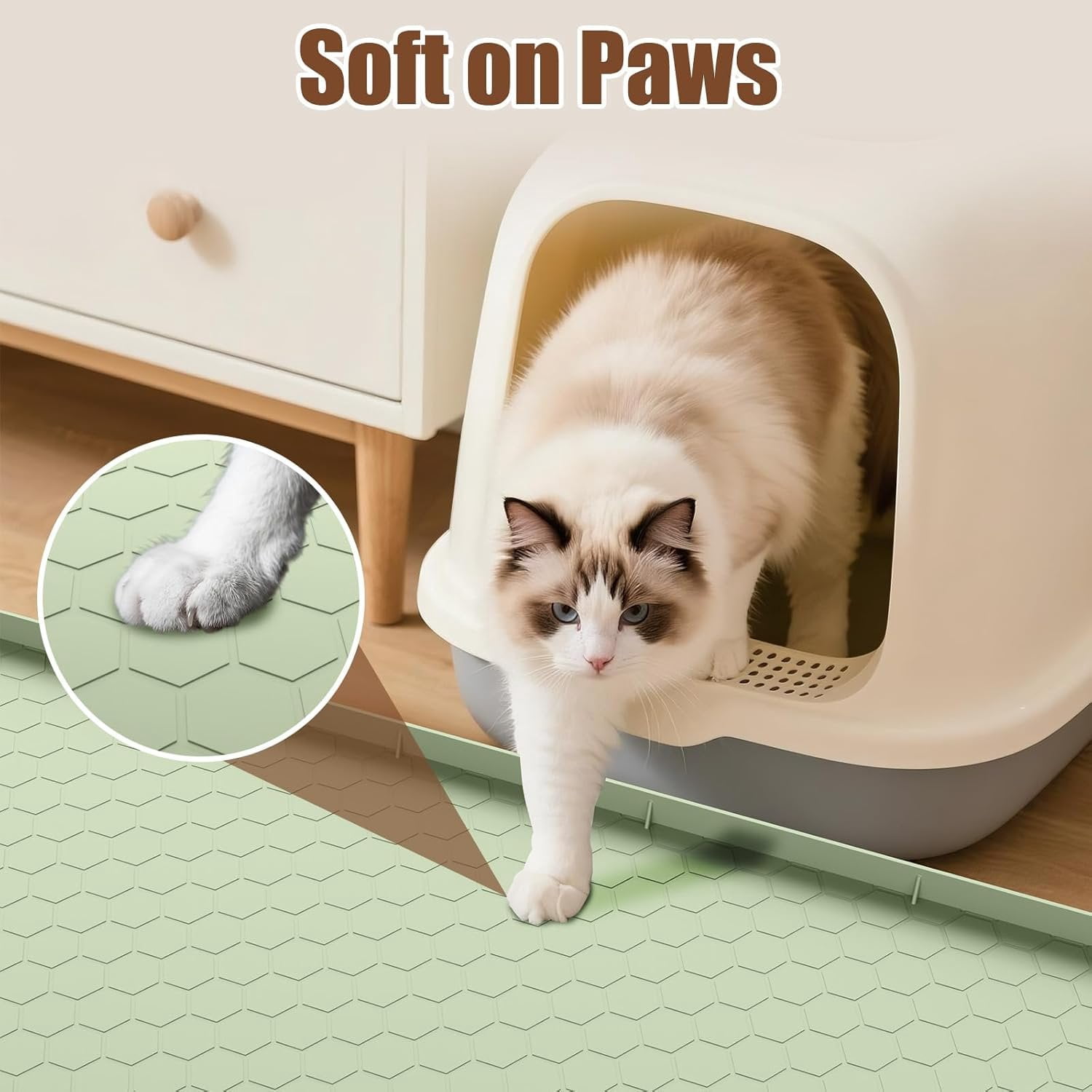 Litter Mat, 34" X 22" Large  Mat  Litter Trapping Mat,  Litter Box Mat, Soft  Kitty Paws, -Proof, Easy to Clean, Non-Slip Kitty Litter Mat for Floor(Green)