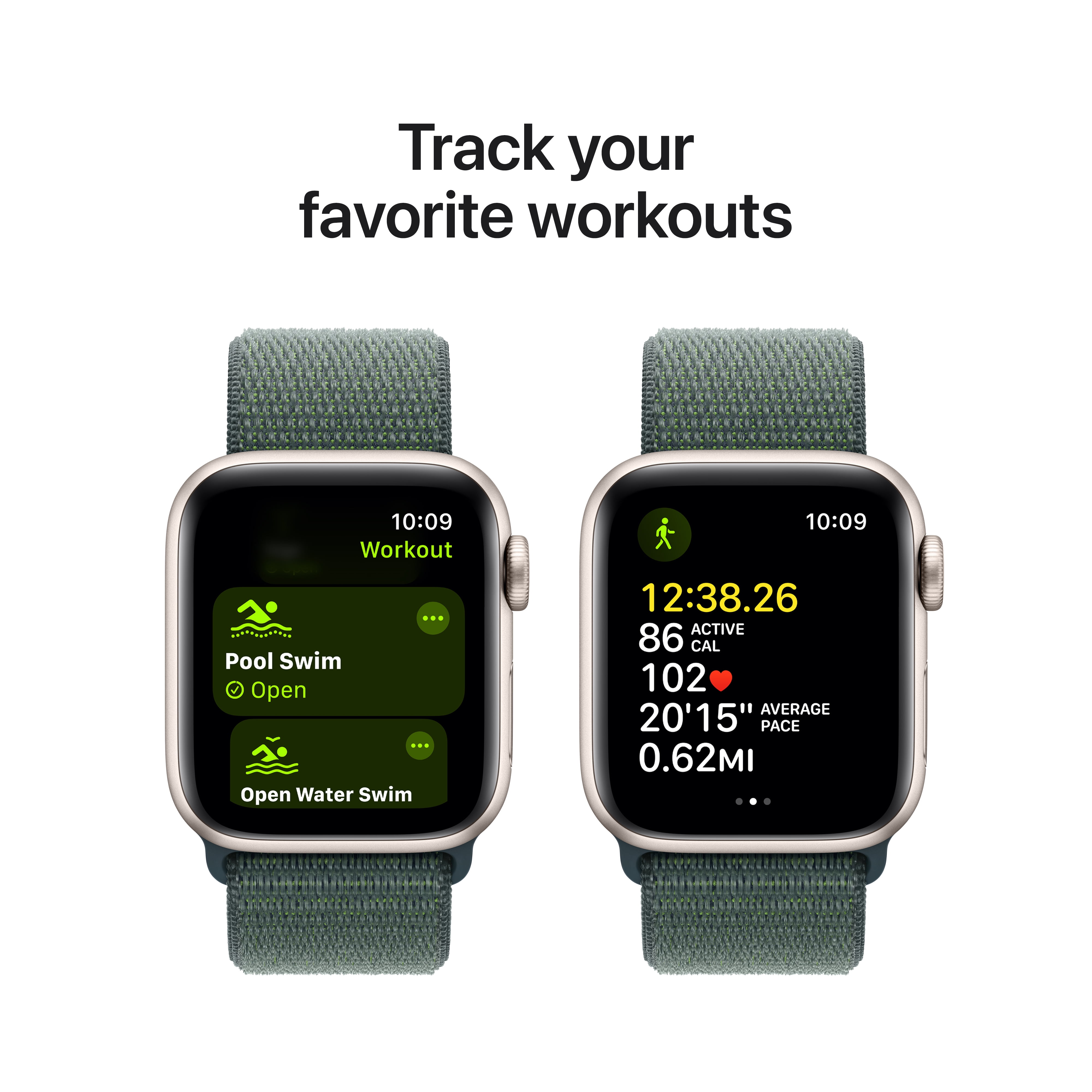 Apple Watch SE (2nd Gen) [GPS 40mm] Smartwatch with Starlight Aluminum Case with Lake Green Sport Loop