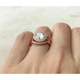 thumbnail image 3 of 2.50Ct Round Cut Simulated Diamond Halo Women's Trio Set Engagement Ring 14k Rose Gold Plated 925 Silver, 3 of 5