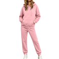 thumbnail image 2 of Women's Pullover Hoodie Sweatsuit 2 Piece Set Long Sleeve Hooded Sweatshirt Straight Leg Sweatpants Athletic Jogging Tracksuit with Pockets Pink XXL, 2 of 6