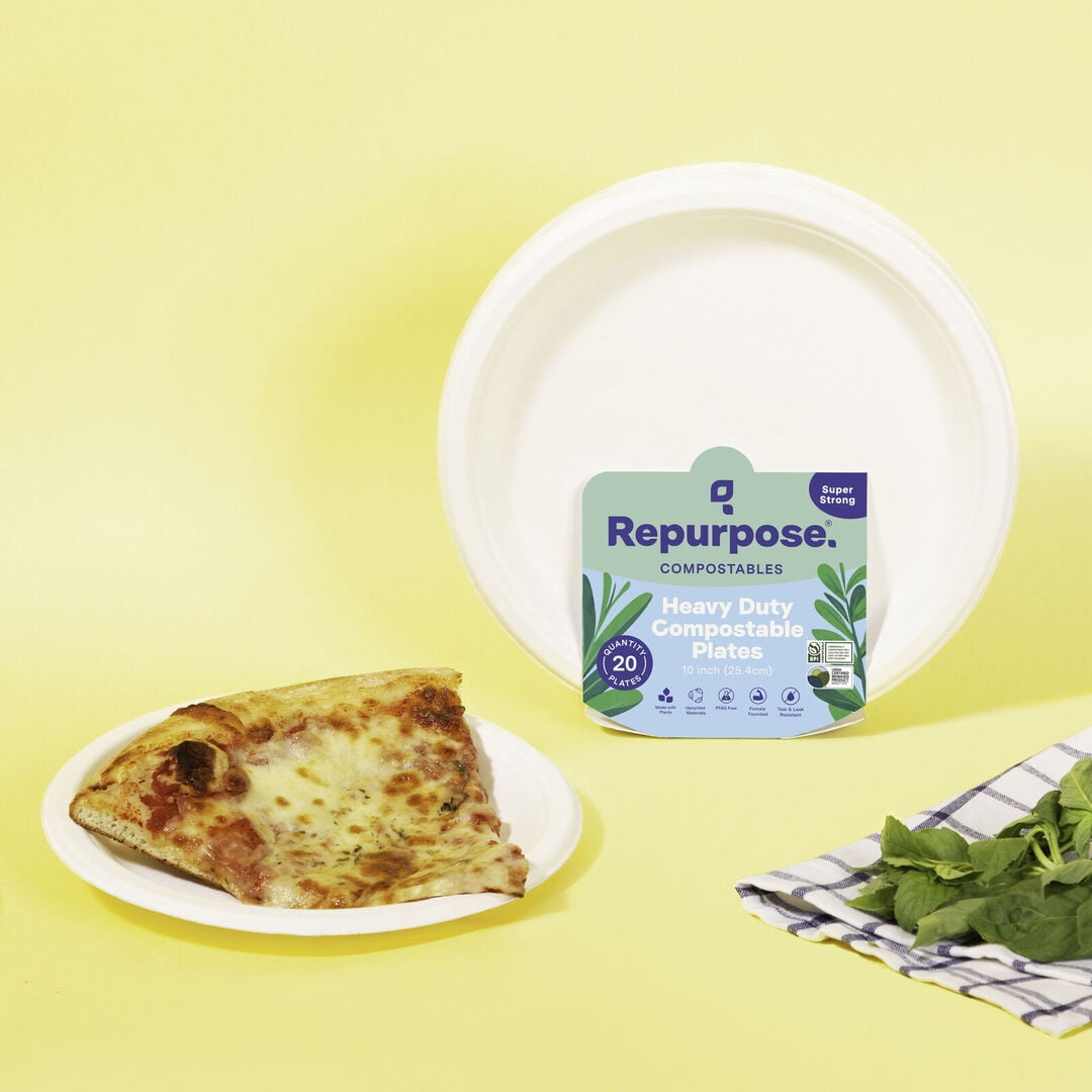 Repurpose Certified Compostable Dinner Plate, 10 in, 20 Count, Durable, Plant-Based, No PFAS Added, White, Disposable Plates