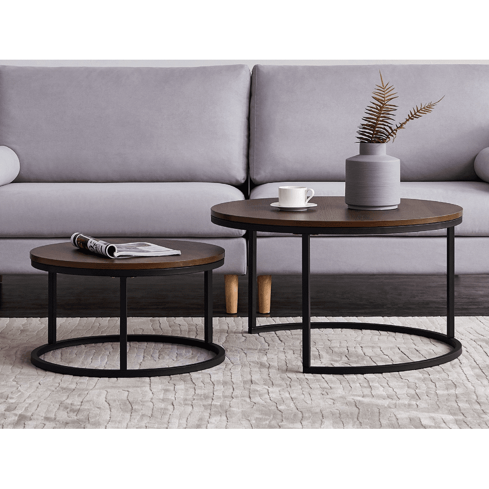 Topcobe Round Coffee Accent Table Set of 2, Glass Accent Table for ...