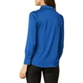 thumbnail image 4 of INSPIRE CHIC Women's Button Up Shirts Puff Long Sleeves Vintage Satin Wear-to-Work Blouse M Royal Blue, 4 of 8