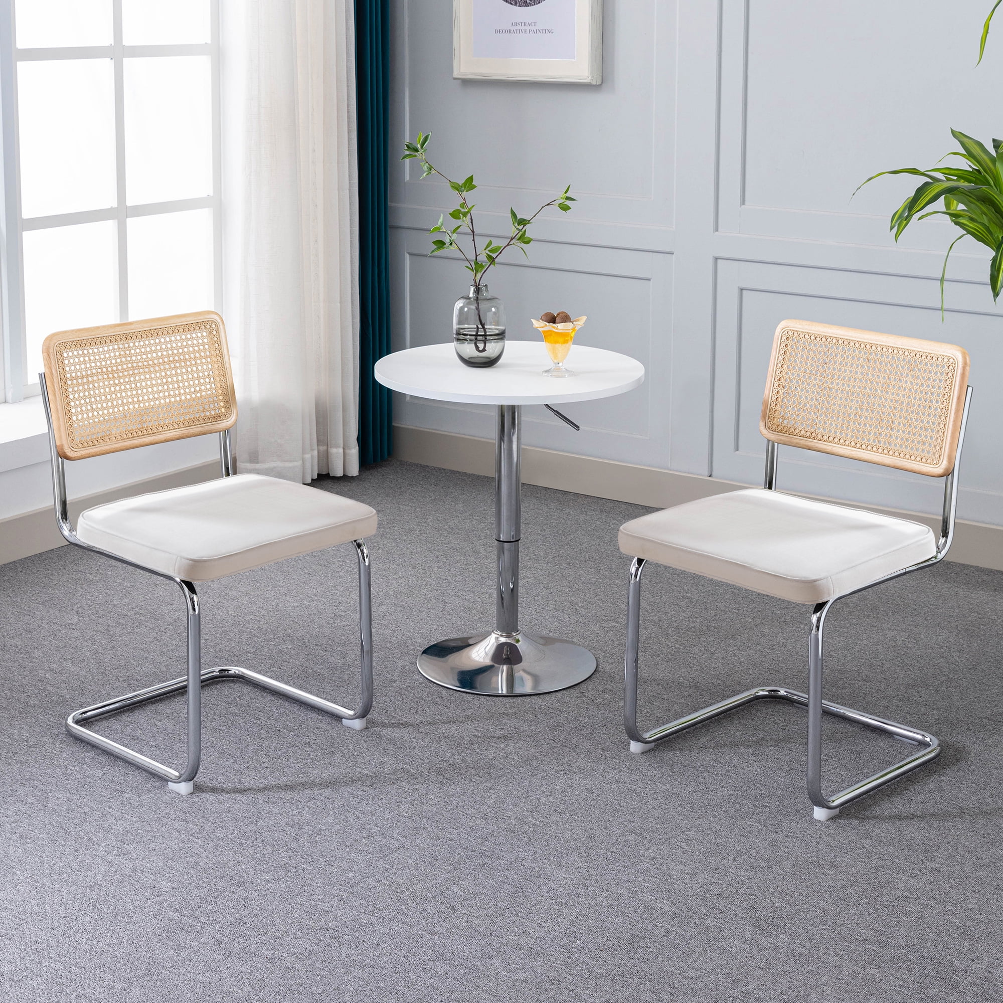 ONEVOG Mid-Century Modern Rattan Dining Chairs, Velvet Upholstered
