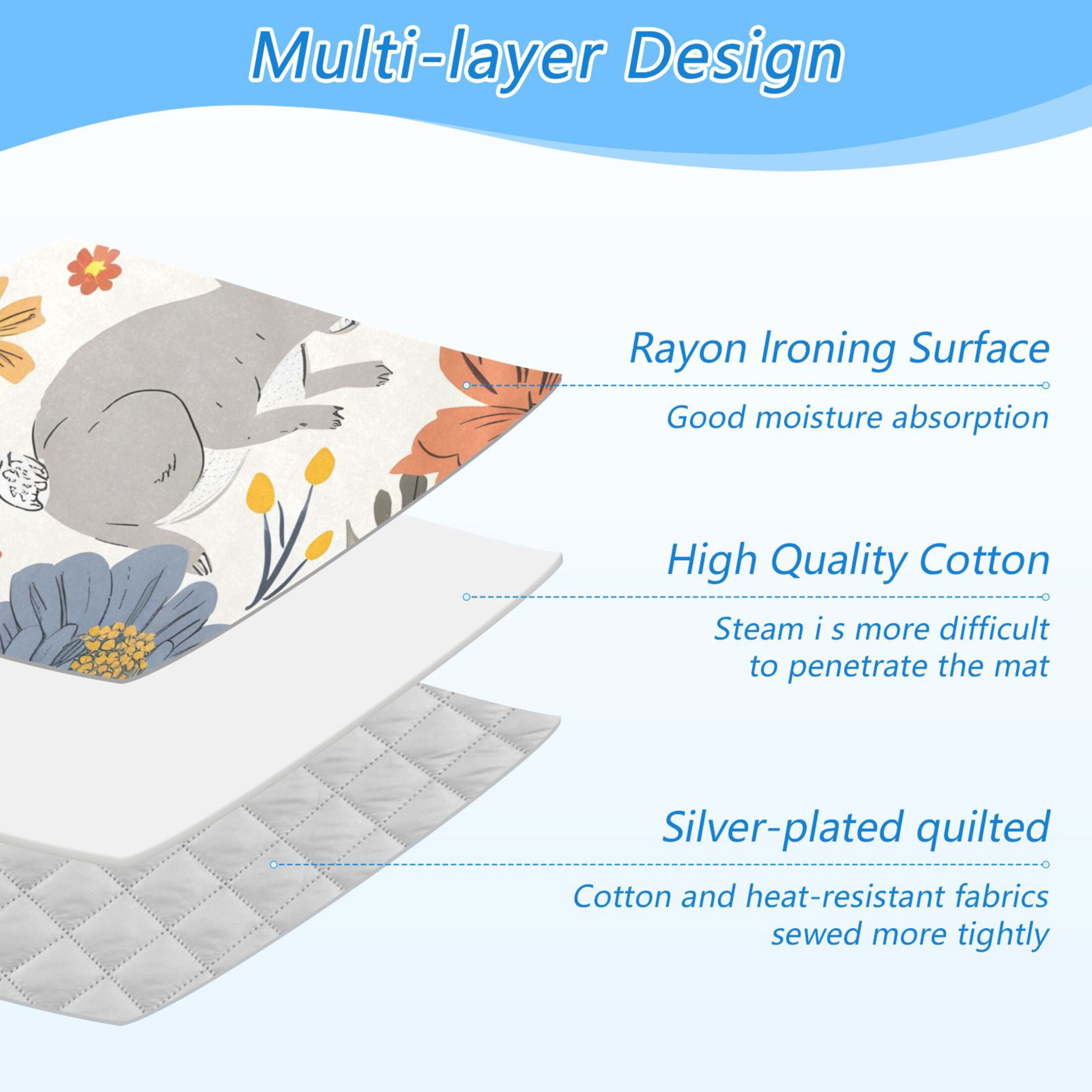 Colorful Flowers and Lovely Rabbits Ironing Mat Blanket Portable Travel Ironing Pad Heat Resistant Pad 47.2" x 27.6”