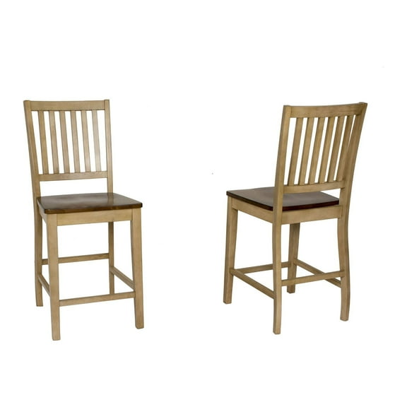 The Hamptons Collection Set of 2 Light Beige and Brown Slat Back Cafe Height Barstool, 41”