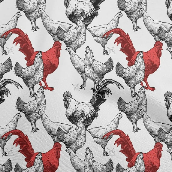 oneOone Velvet White Fabric Rooster Cock Diy Clothing Quilting Fabric Print Fabric By Yard 58 Inch Wide-PK