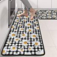 thumbnail image 2 of Kitchen Rugs Sets Of 2,Black Daisy Flower Checkered Pattern Anti Fatigue Kitchen Mat Rugs Non Slip Washable,Decorative Kitchen Floor Mats for Kitchen,Sink,Laundry,17"x47"+17"x47", 2 of 5