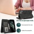 thumbnail image 4 of Funda de cuero con tapa horizontal y cremallera para iPhone 13 Pro Max, con textura de caballo loco, ranuras para tarjetas, billetera y cordón., 4 of 5