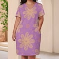 thumbnail image 3 of Purple Background Yellow Floral Pattern Women's Summer Short Sleeve Casual Dresses Party Dress, 3 of 5