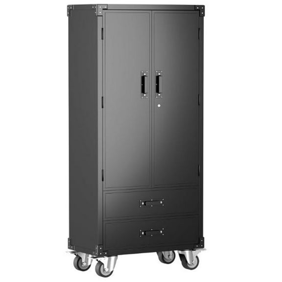 72" Metal Storage Cabinet with Wheels and Pegboard, Lockable Rolling Steel Storage Cabinet Metal Storage Cabinet with Wheels, 72" Rolling Garage Storage Cabinet with Locking Doors, 2 Drawers & 3 Adjus