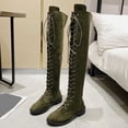 thumbnail image 6 of BRGZLK Women Over The Knee Boots Winter 2026 Lace Up Riding Boots Round Toe Low Flat Heel Cozy Flock Lining Vintage Long Boots for Going Out Green 37, 6 of 8