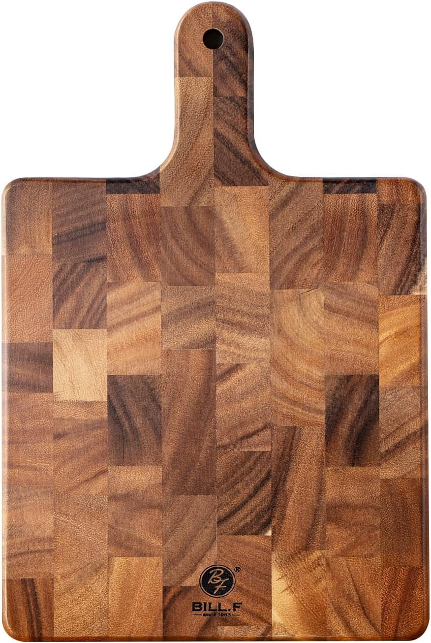RGHJAR-End Grain Cutting Board with Handle for Meat, Cheese Board,Vegetables,Bread-Decorative Wooden Serving Board for Kitchen and Dining Room,13" x 9"