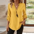 thumbnail image 2 of CIENVNSTG Women's Cotton Linen Shirts Tops 3/4 Length Sleeve Button Down V Neck Lightweight Blouse Suitable for Vacation Work School Business Casual Everyday Wear Yellow 2XL, 2 of 3