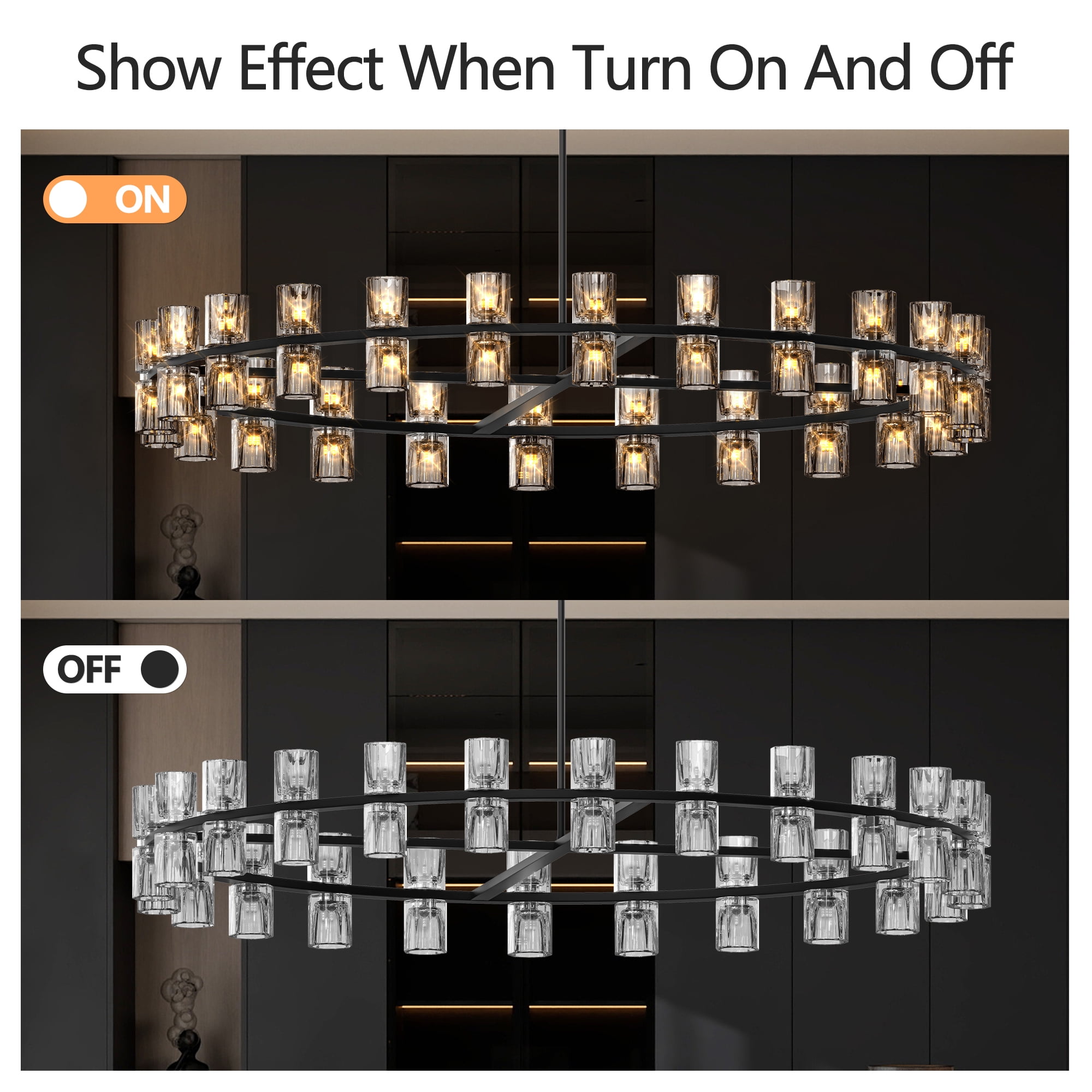 Jopath 48 Inches Luxury Round Crystal Chandelier Modern Chandeliers Lights Fixture Hanging Pendant Light Fixture for Dining Room Bedroom Living Room Black