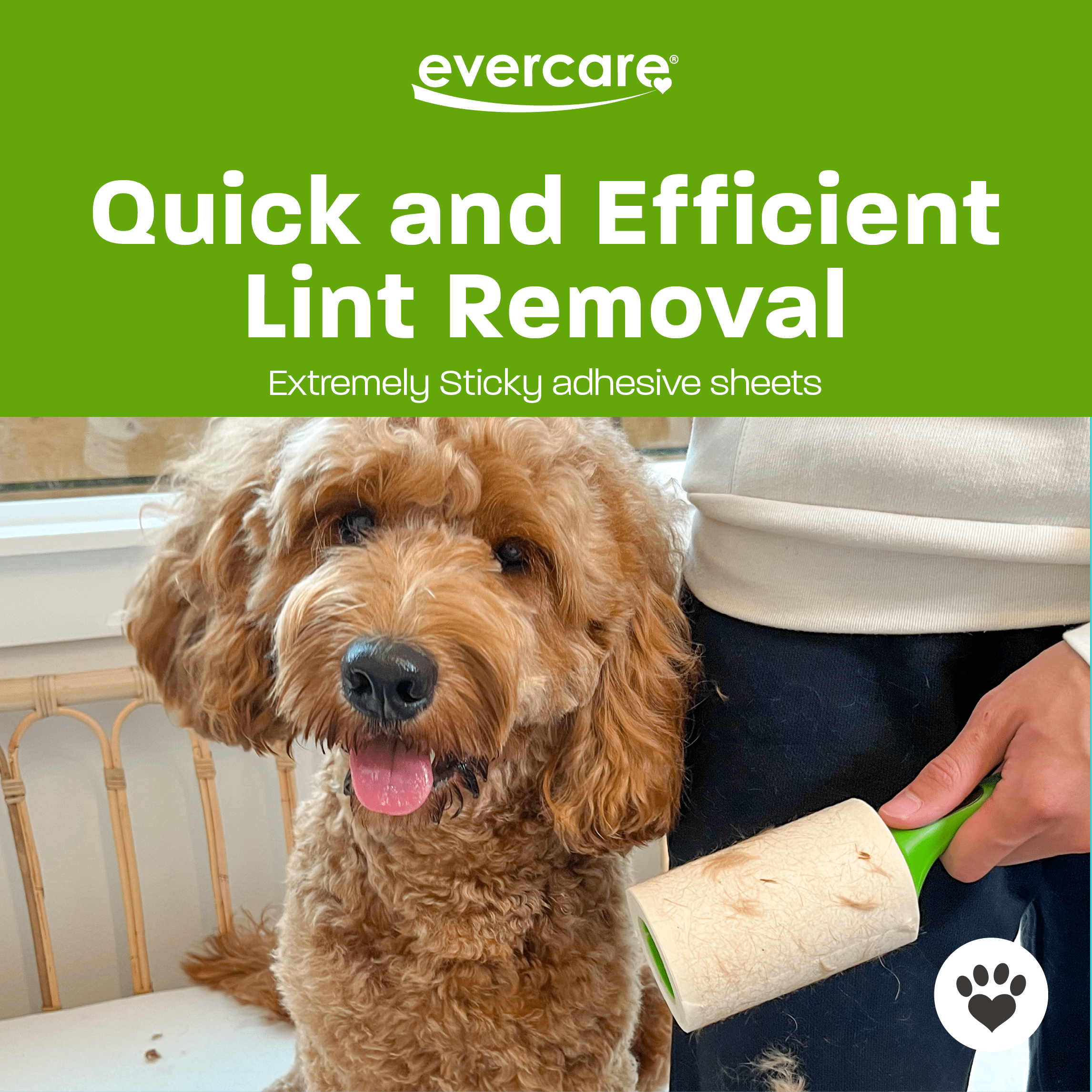 (4 pack) Evercare Pet Hair & Fur Lint Roller Twin Pack – 95 Sheets per Roll, 190 Total Sheets, Refillable, Ultra Sticky, 2-Pack