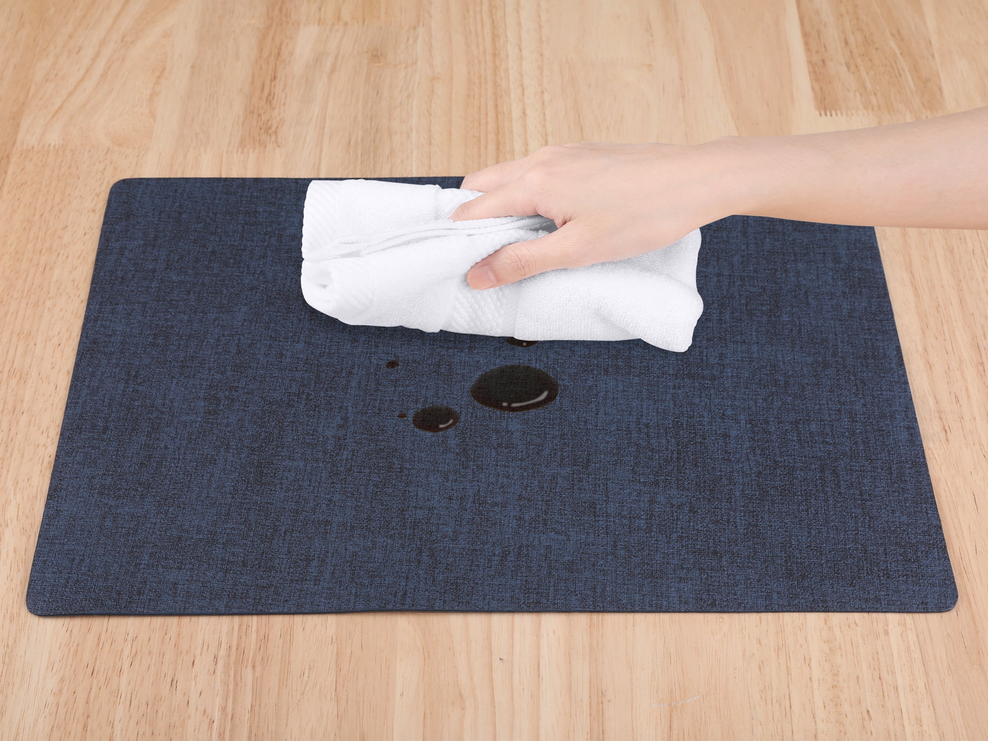 Unique Bargains Faux Leather Table Placemats for Kitchen Dining Table Light Dark Blue