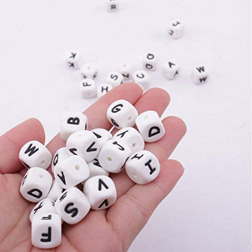 Square Silicone Beads /Black Letters Beads /Cube Alphabet 26 Beads /12*12mm  – MrBiteBabyStore