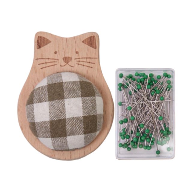 KLKCMS Cute Pin Cushion with Pins Wood Base Needle Holder for Quilting Cross Stitch Set A
