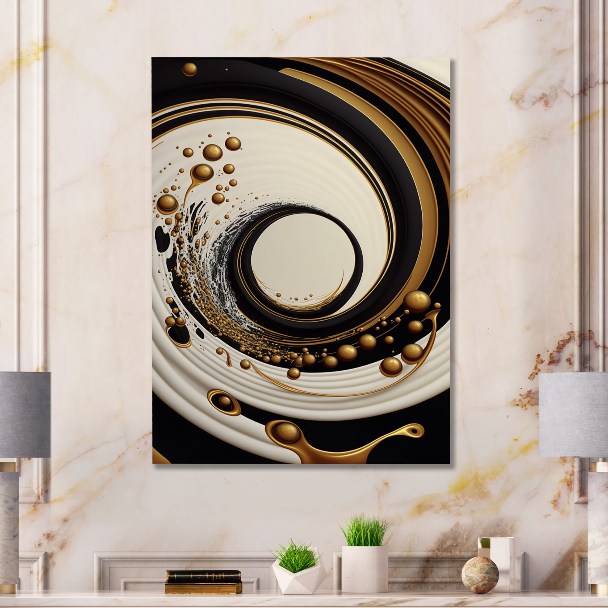 Designart Black, Silver And Gold Blending Swirls IV Canvas Wall Art