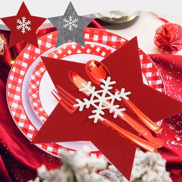 Juego de Porta Cubiertos Navideños | Bolsa Gris de Poliéster para Cuchillo y Tenedor | 15 X 15 X 0,4 Cm | Decoración Navideña para Mesa y Fiestas