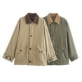 thumbnail image 7 of Mid-Length Oversized Canvas Jacket for Women with Contrast Corduroy Collar, Loose Fit Utility Coat, Lightweight Casual Workwear Outerwear, 7 of 7