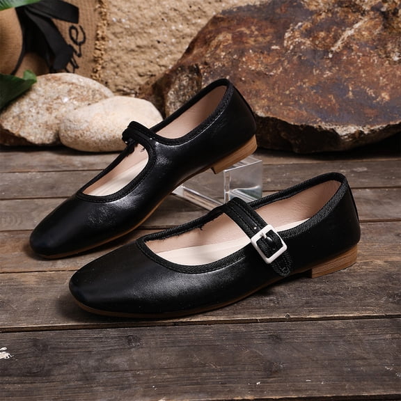 HAJWOH Mary Jane Shoes for Women 2026 New Slip on Dressy Ballerina Flats Non-Slip Trendy Flats for School Formal Walking Black 41