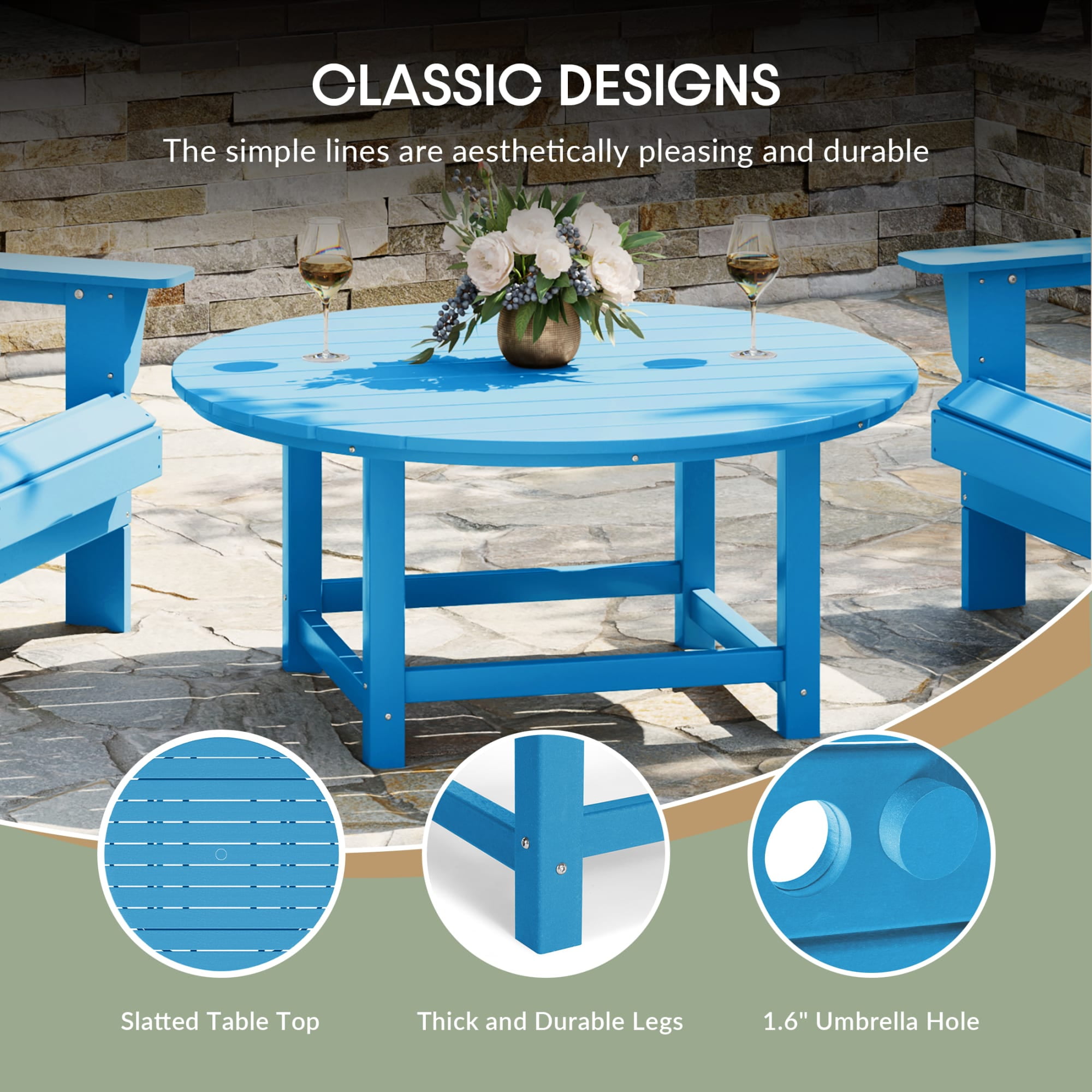 WestinTrends Malibu Low Outdoor HDPE Round Patio Coffee Table, Pacific Blue