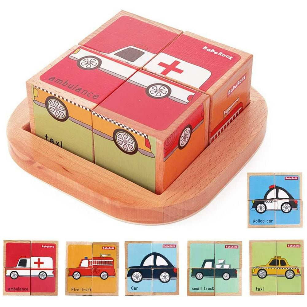 Wooden Block Puzzles Toys Toddler Six Sides Painting Pattern Jigsaw