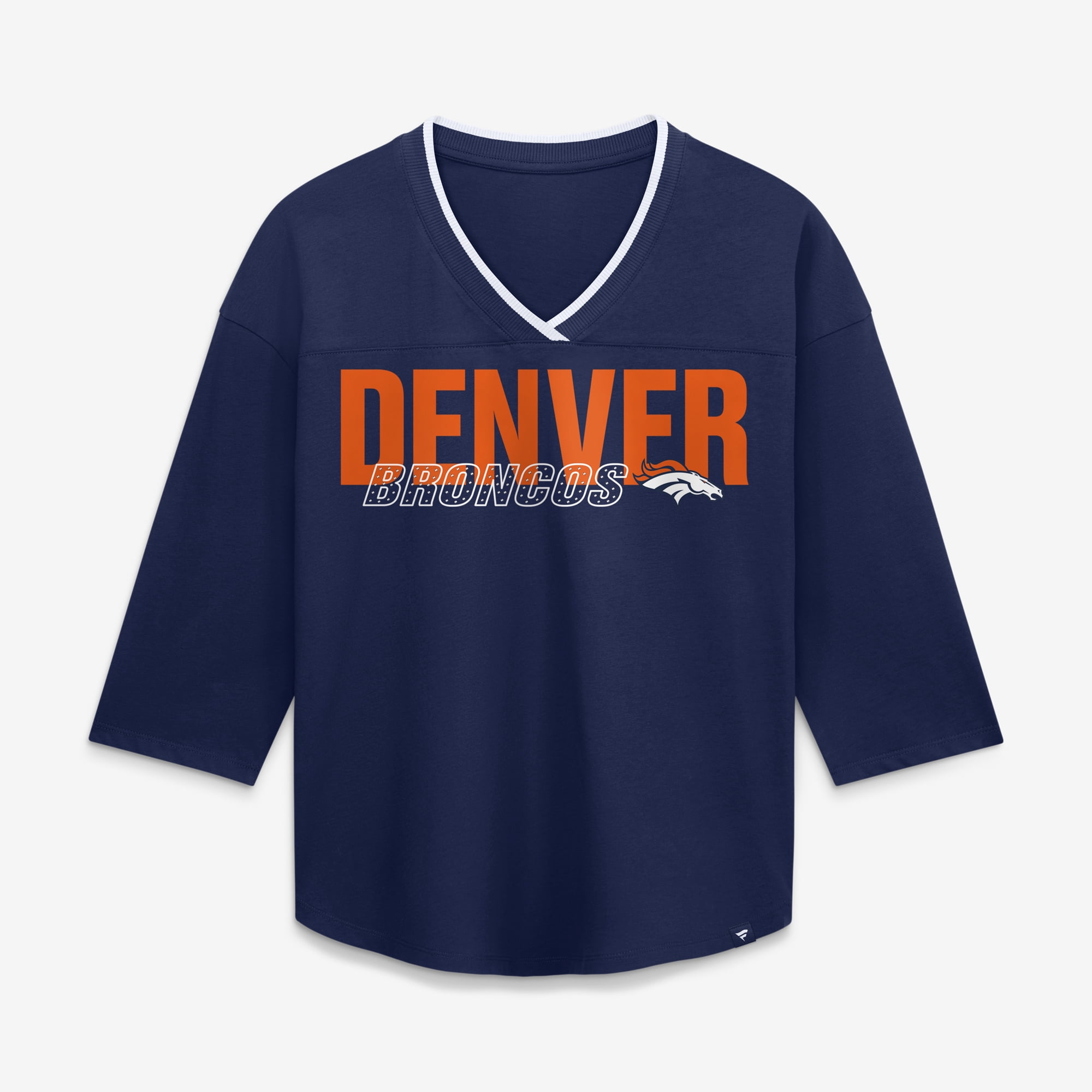 Women's Fanatics Navy Denver Broncos Team First Deceptive Juke 3/4-Sleeve V-Neck T-Shirt