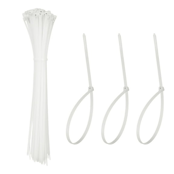 Zip Ties Plastic Cable Ties, Self-Locking Wire Zip Tie 12 Inch with Stainless Steel Tooth - (100 Pack, White)
