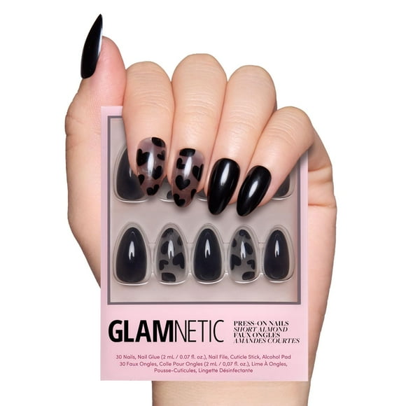 Set Glamnetic Love Me Not Black Heart 30 de Press On Nails