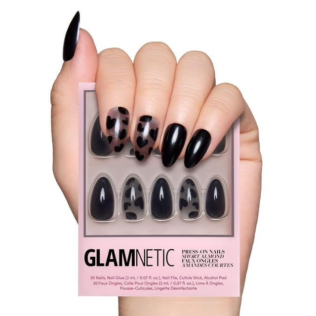 Set Glamnetic Love Me Not Black Heart 30 de Press On Nails