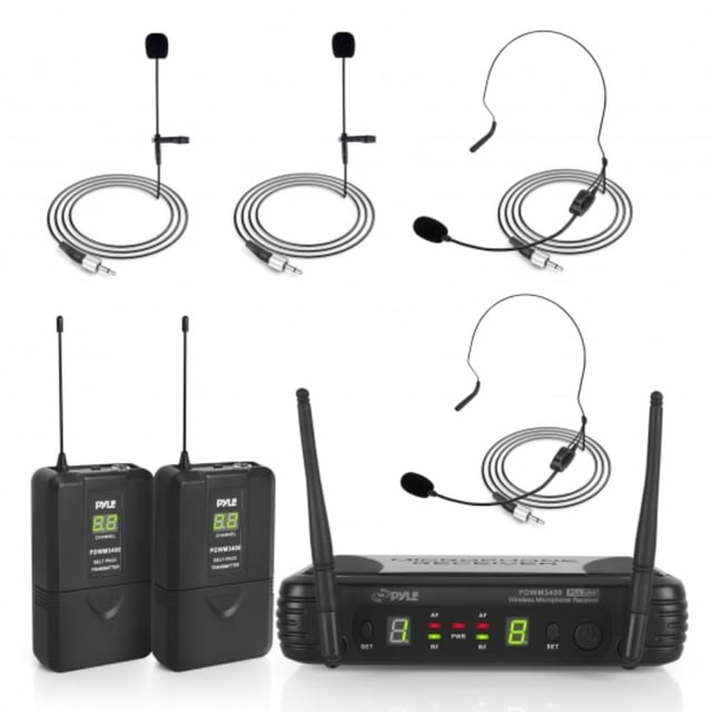 Sistema de micrófono inalámbrico Pyle PDWM3400 con 2 micrófonos negro