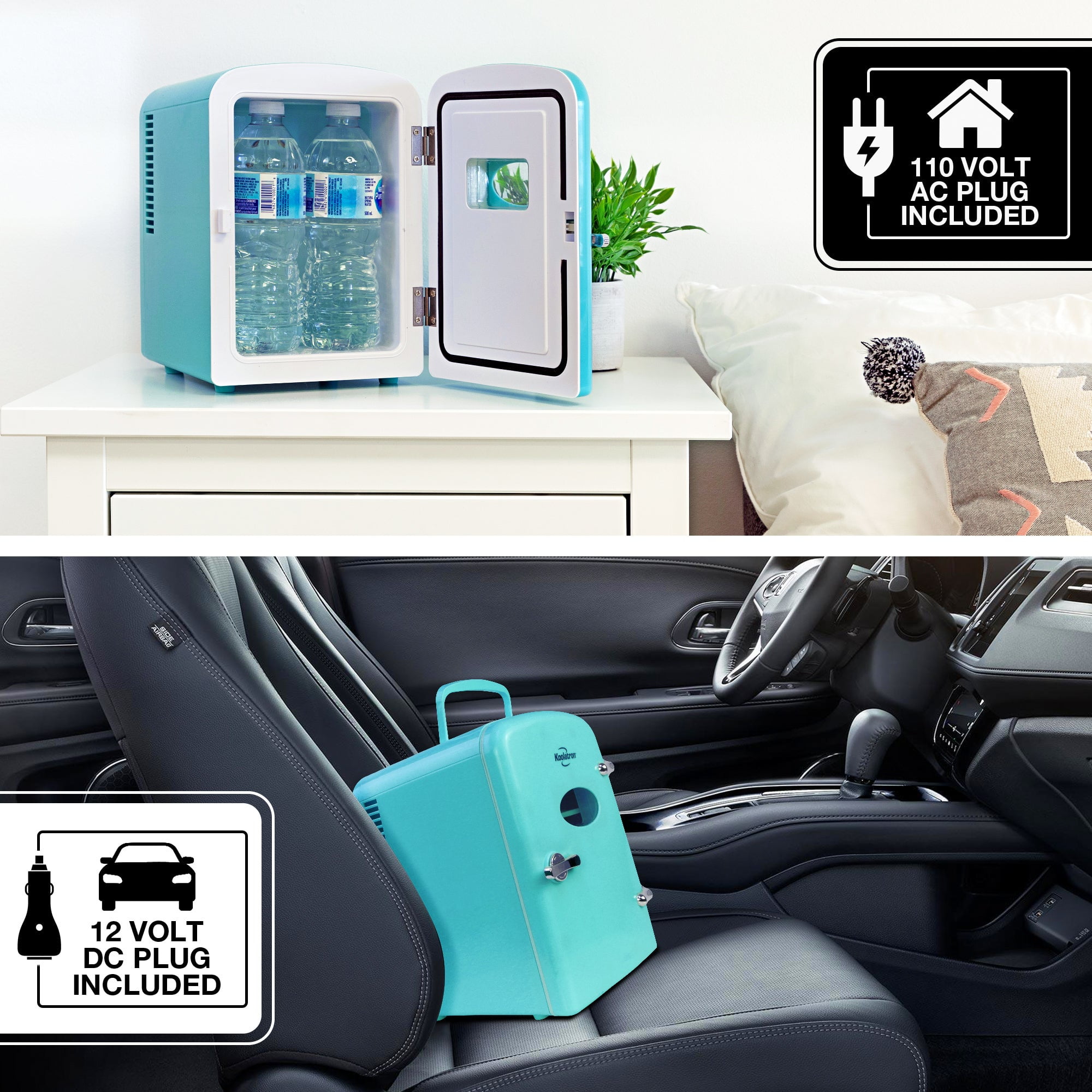 Koolatron Retro Mini Portable Fridge, 4L Compact Refrigerator for Skincare, Beauty Serum, Face Mask, Personal Cooler, Includes 12V and AC Cords, Desktop Accessory for Home Office Dorm Travel, Aqua