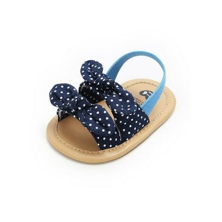 

Bellella Toddler Kids Flat Sandal First Walkers Crib Shoes Bowknot Sandals Lightweight Princess Shoe Beach Summer Dark Blue Polka Dot 4C