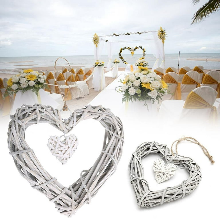 Synthetic Resin Wicker Heart Shaped Hanging Ornament Wreath Rattan Party  Decor 